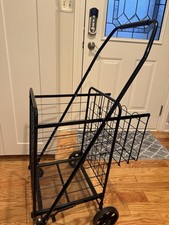 Costway Heavy Duty Folding Double Basket Utility Shopping Cart - Black...