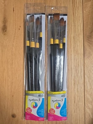 2x Daler Rowney System 3 Acryl Pinsel Pack Set 402 rund Filbert flach hell