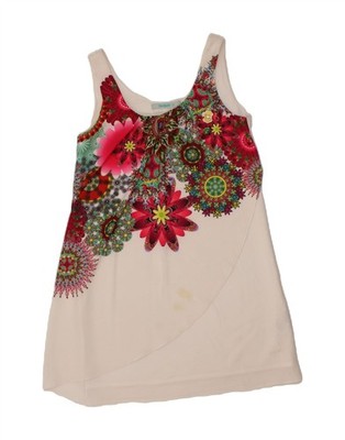 DESIGUAL Damen grafisches ärmelloses A-Linien Kleid EU 38 Medium weiß geblümt CB11