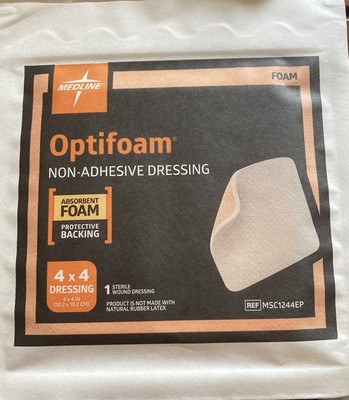 Medline Optifoam Non-Adhesive Foam Dressings, Sterile, 4''x4'' Pack of 6