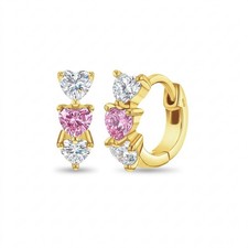 Cascading CZ Heart Hoop Toddler / Kids Earrings Hoop/Huggie - Gold Plated