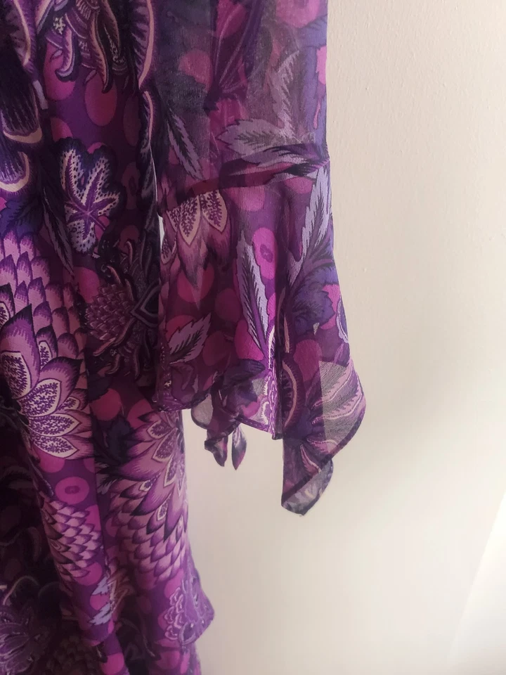 ESCADA PURPLE MULTICOLOR SILK VINTAGE DRESS SIZE 45 L - image 2 of 4