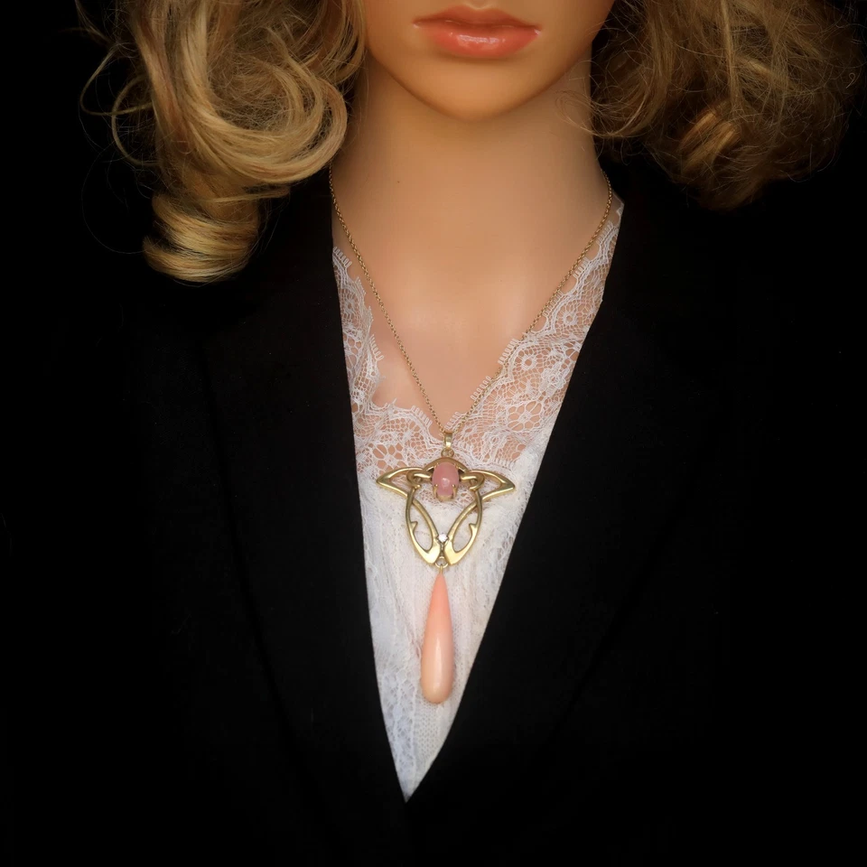 Maravilloso Collar Colgante Dorado Envejecido Gota Coral Ágata Rosa , Nuevo SB22 - Imagen 3 de 4