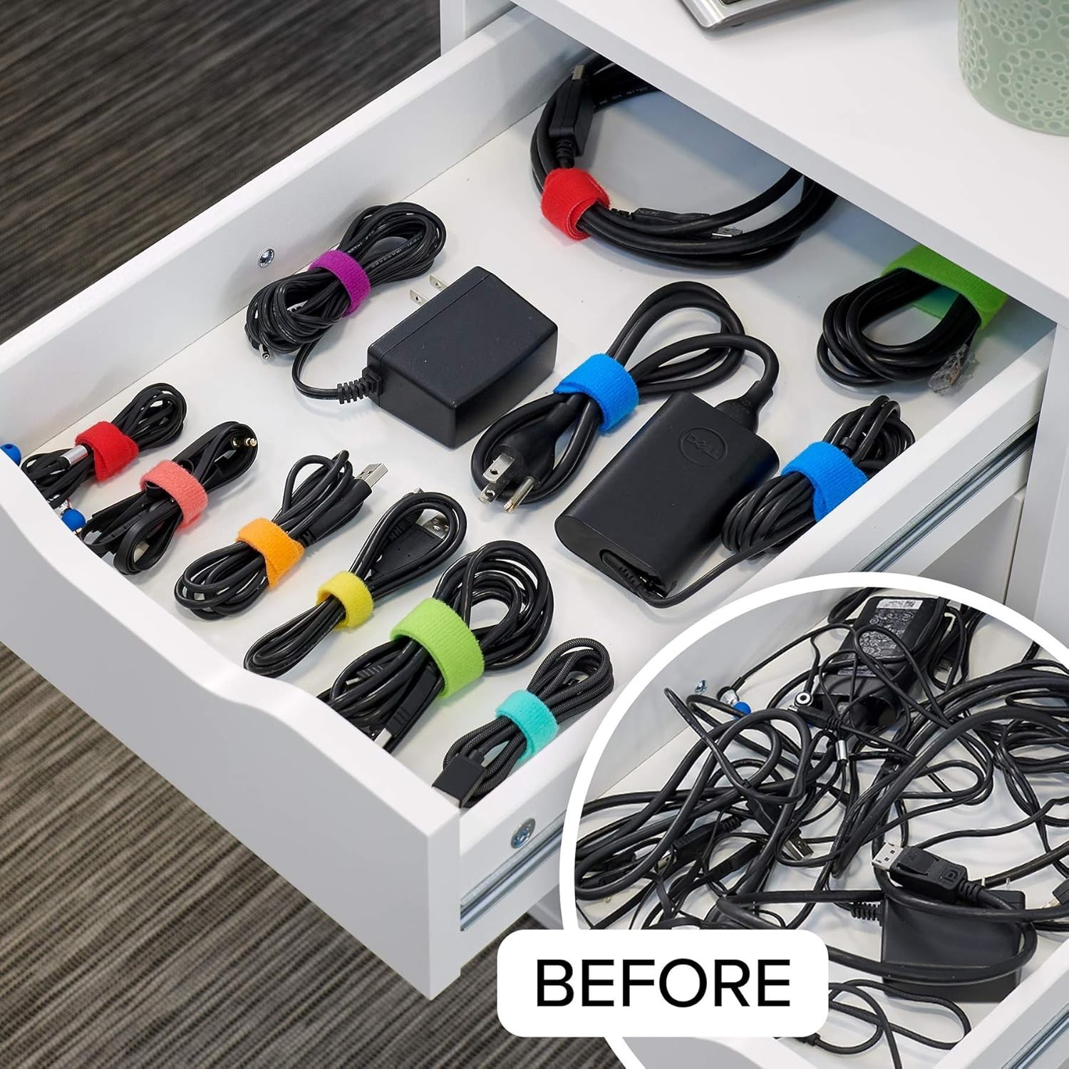 Ultimate Cable Management Bundle - 40 Heavy Duty Ties & Colorful Labels Included