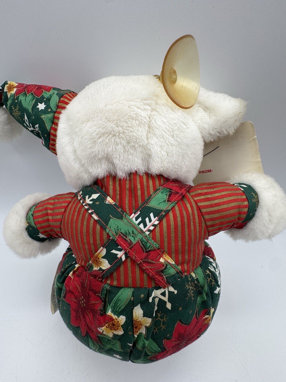 Hugfun Christmas White Mouse Plush Stuffed Animal Patchwork 7" Suction Cup Vtg
