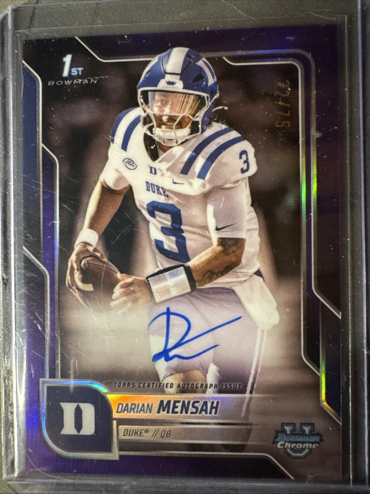 2025 Bowman University Chrome Darian Mensah 1st Purple Refractor Auto /75