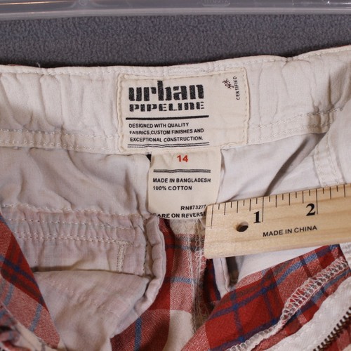 Urban Pipeline Boys Cargo Shorts Size 14 Red White Plaid Cotton Pockets Casual - Picture 2 of 9