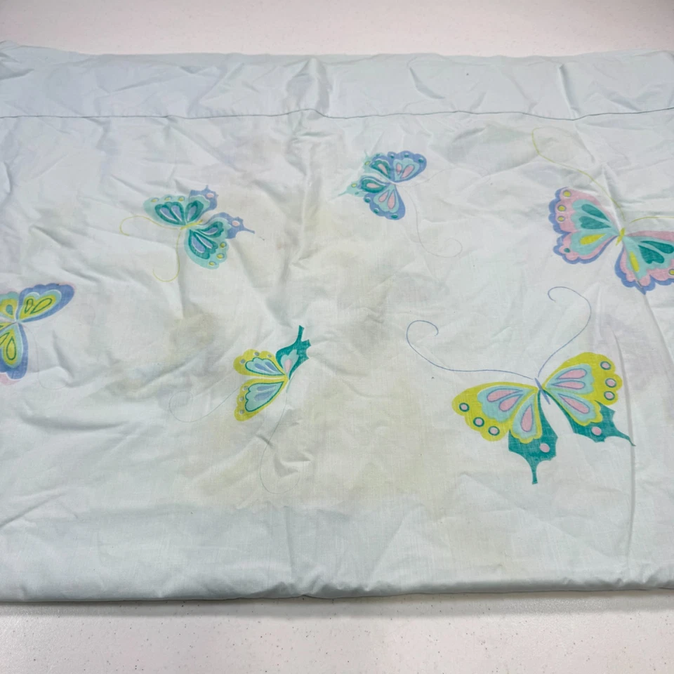 vintage martex king flat sheet blue butterflies cotton blend no iron y2k 90s - Image 2 of 4