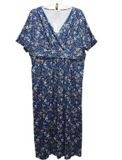 Plus Womens Maxi Dress Size 24 Lucuna Blue & White Floral Wrap  With Tags