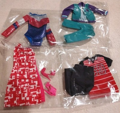 Vintage Lot of 7 Barbie Clothes Gymnastics Hi Heels Sports Malibu Dress Outfits 