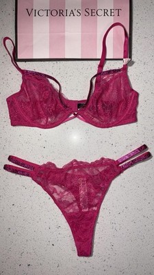 NWT Victoria s Secret  set Very SexyShine Strappy Lace Demi Bra 34B W/ Thong M