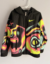 Nike Air Kids L 6-7 Hooded Full Zip Windbreaker Jacket Black Colorful