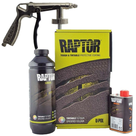 U-Pol Raptor TINTABLE 1 Bottle + Gun Kit 2K Tough Coating Liner Protective