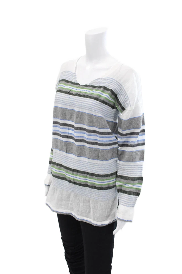 Blusa túnica a rayas Lemlem para mujer cuello redondo mangas largas dobladillo abertura talla S Foto 2 de 4