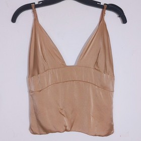 For Love Lemons SKIVVIES Satin Silk Blend V Neck Camisole Top Champagne Size M