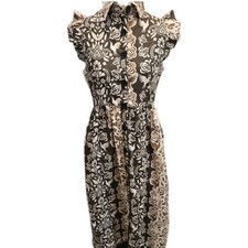 Anthropologie- The Lulo Project Brown/White Floral Cap Sleeve Midi Dress M