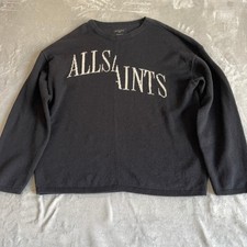 AllSaints Jumper Men's Large Black Split Saints Crew Oversized Logo Wool Blend