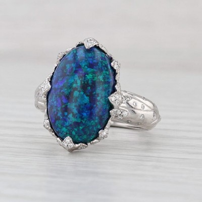 Kat Florence Lightning Ridge Black Opal Flawless Diamond Ring 18k Gold AJI Cert