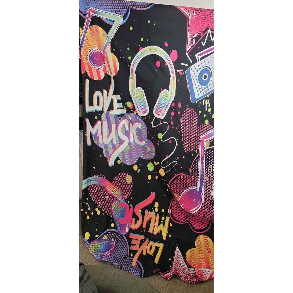 Retro 90s Love Music Graffiti Tapiz de Pared 92x67 Neón Boombox Auriculares Edredón - Imagen 2 de 4