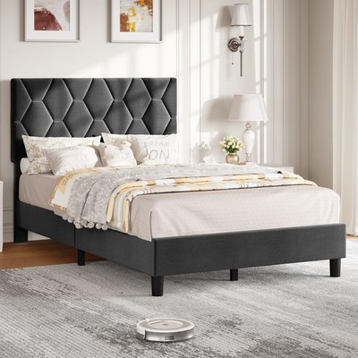 Twin/Full/Queen/King Size Platform Bed Frame w/ Upholstered Adjustable Headboard