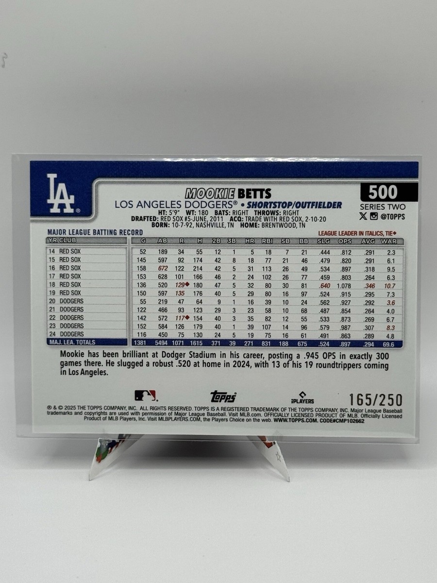 2025 Topps Series 2 Baseball Mookie Betts /250 PURPLE Foil #500 LA