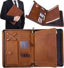 Genuine Leather Professioal Business Portfolio Padfolio Folder with Zipper