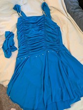 Blue Ruched Rhinestone Dance Costume