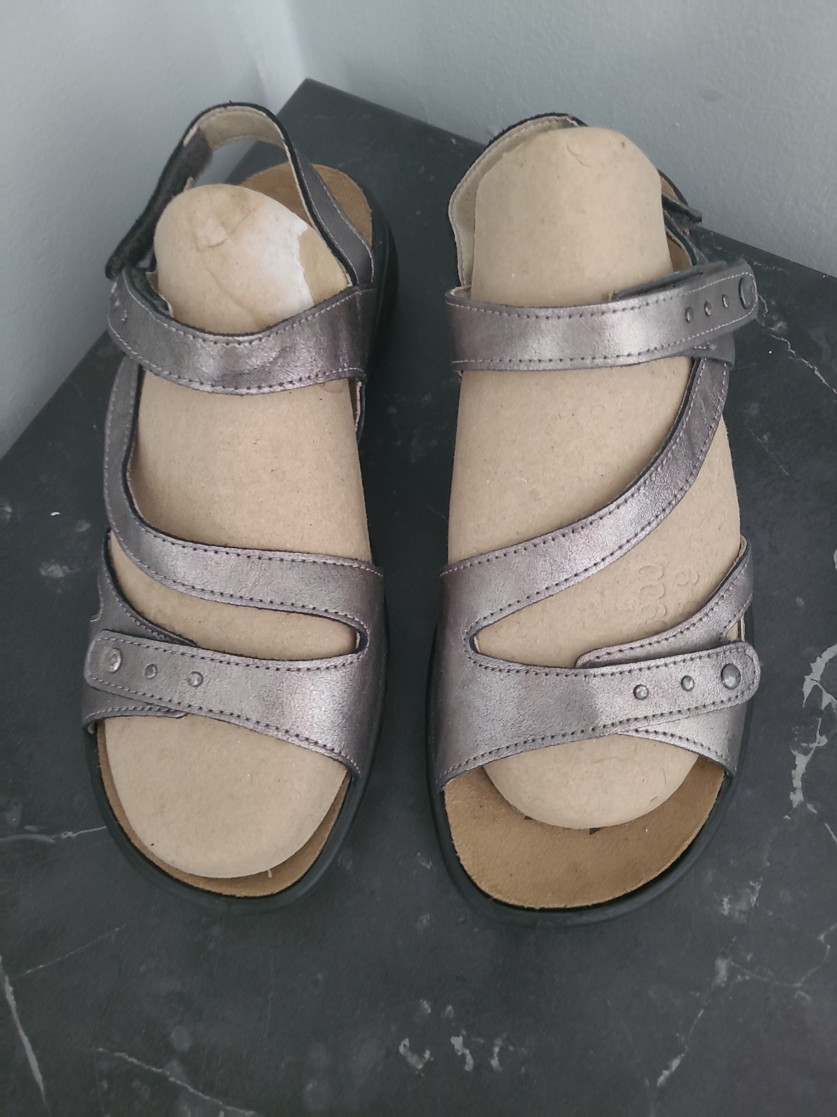 Romika Metallic Leather Comfort Sandals Size 38 Adjustable Germany US 7.5-8