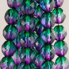 10mm Emerald/Fuchsia Czech Firepolish Faceted Glass Beads 20