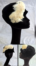 Vtg 20s 30s Velvet Cloche Feather Trim Hat Flapper Jazz Age Art Deco Gatsby