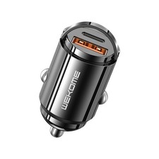 Mini Dual-Port USB-A & USB-C PD 20W Car Charger, 12–24V, Aluminium Alloy