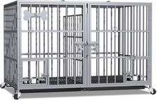 42/48 Inch Heavy Duty Metal Dog Crate for 2 Dogs/Large Dog,All Metal Open Top,Do