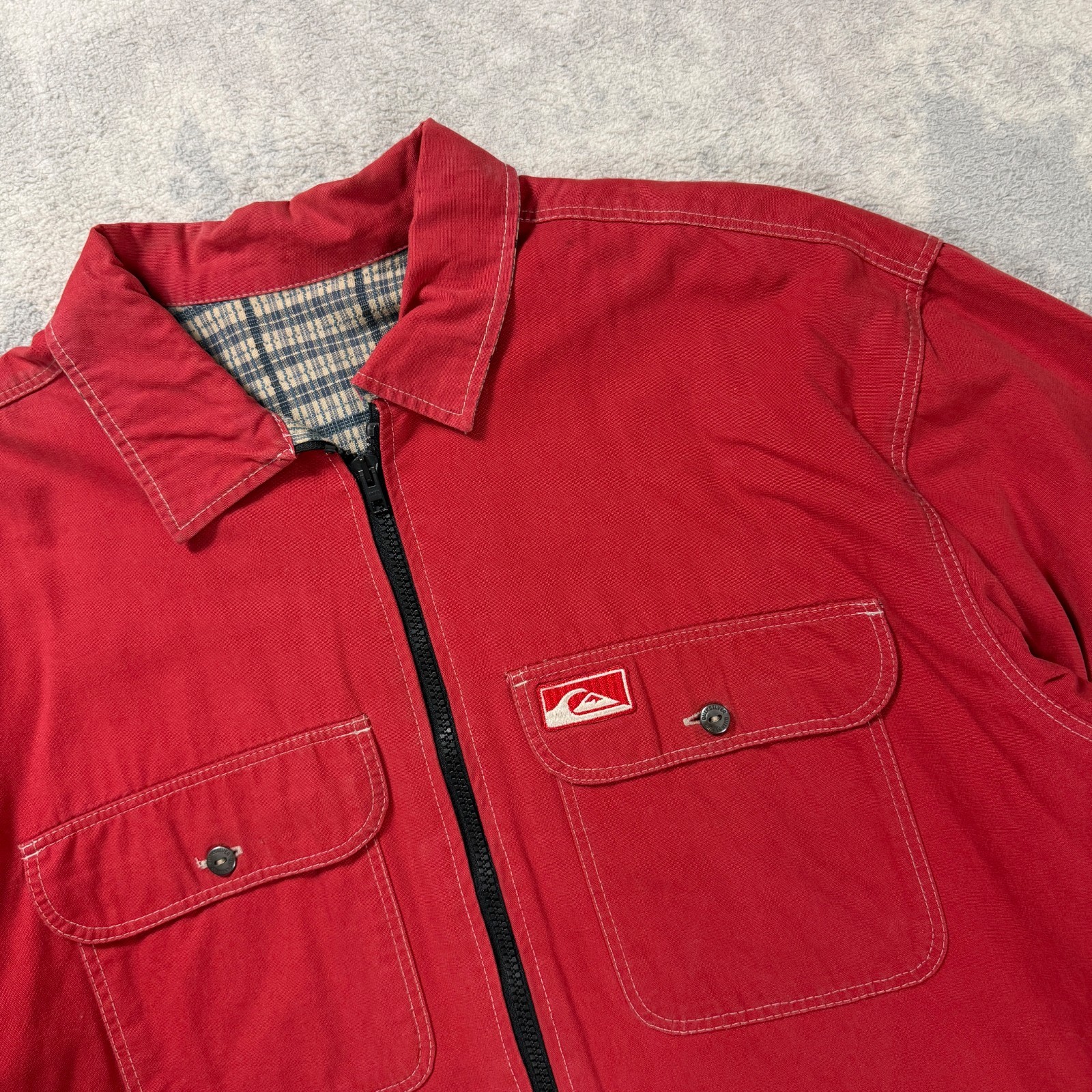 Vintage Quiksilver 90s Red Checked Reversible Size L/XL Utility Overshirt Jacket image 2