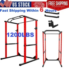 Adjustable Power Rack 1200LBS Power Cage Squat Rack Stand for Home Gym Fit Red