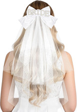 White Bow Bridal Veil, Bride to Be Tulle Veils Hair Decorations