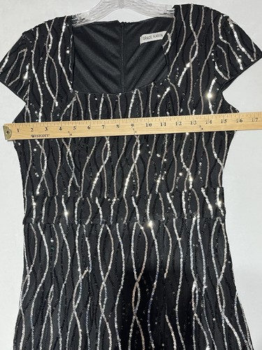 Grace Karin Sequin Sheath Dress Small Black Silver V Neck Cap Sleeve Cocktail - Picture 8 of 12