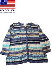 Christopher  Banks Women Cardigan Sweater Hand Embroidered Multicolor Large pre