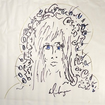 Authentic! Alice Cooper Signed Self-Portrait Sketch Drawing on Tablecloth