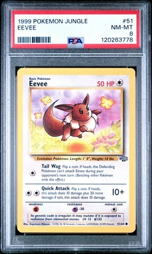 Eevee Pokémon Card Graded PSA 8 Jungle 1999 #51 Rare