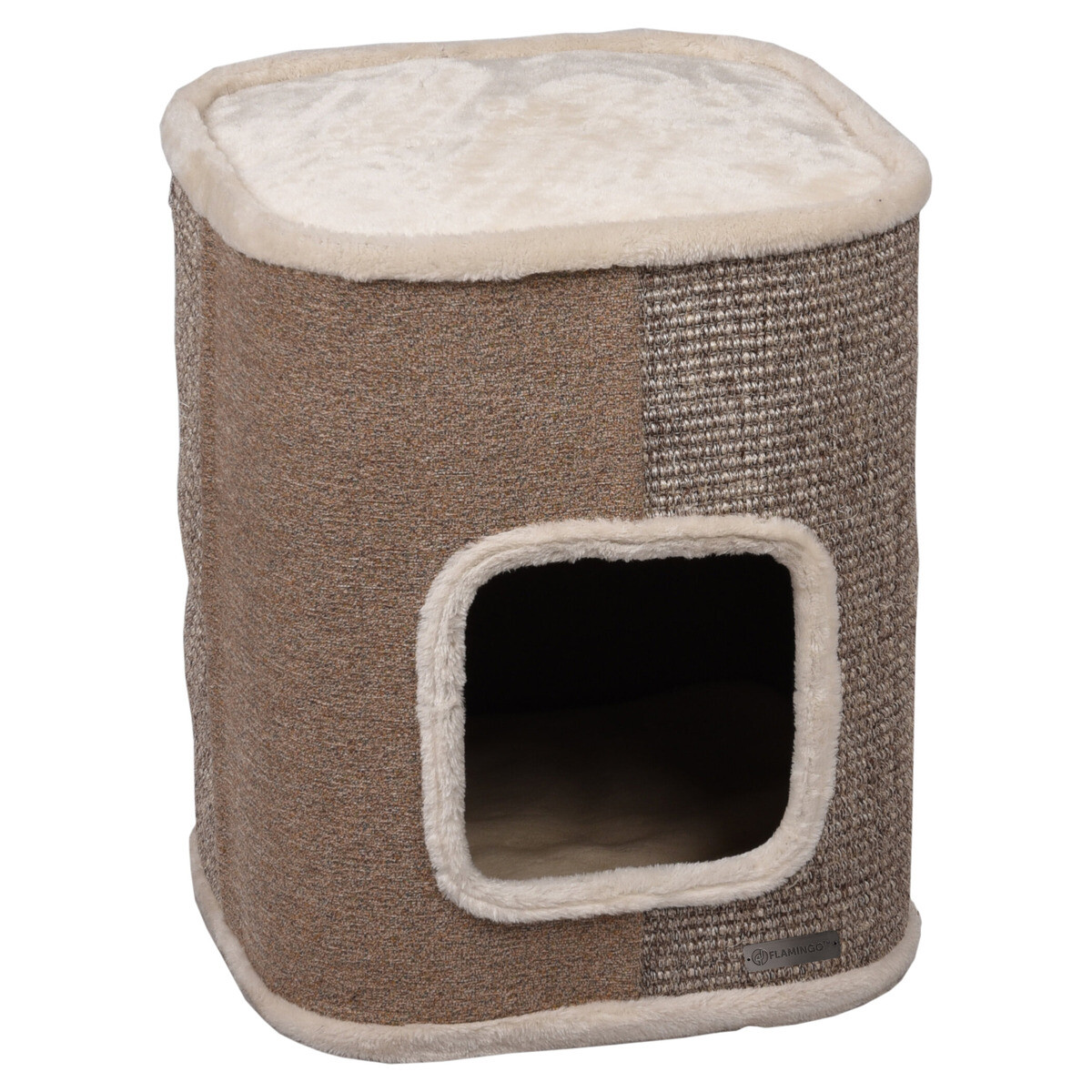 Flamingo Kratztonne George beige für Katzen mit Versteck und Sisal