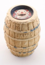 Vintage James Bank Salt Water Taffy Clown Bank Paper Mache 7" Tall Barrel Bank