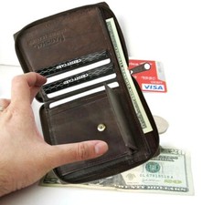 GENUINE LEATHER PREMIUM MENS BIFOLD WALLET COIN CARD ID ZIP AROUND U.S Seller