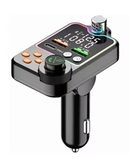 Car Music Bluetooth Car Transmitter, 7 Color LED Lights & Dual USB/Type-C Port