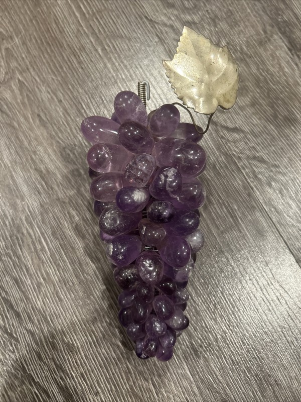 Vintage Grape Cluster Amythest Grapes w/ Metal Leaf MCM 7”