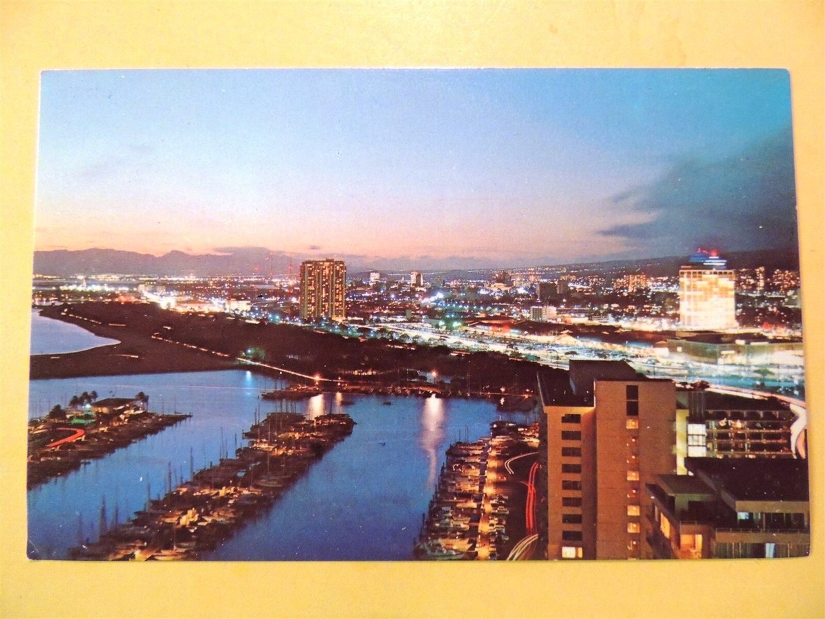 Honolulu Hawaii vintage postcard aerial view of Ala Moana Shopping