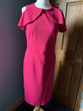 Oasis Pink Sleeveless Ruffle Neck Shift MIDI Dress Size 12 Wedding, Party