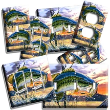 LARGEMOUTH BASS FISHING AMERICAN OUTDOORS LIGHT SWITCH OUTLET HD ART WALL PLATES