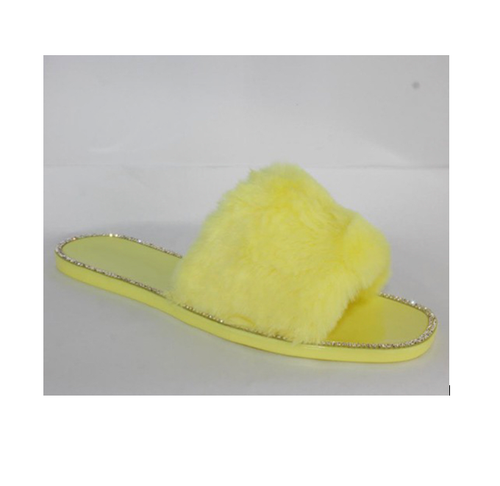 yellow fluffy sandals