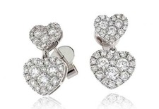 Diamond Heart Drop Earrings 1.05ct F VS in 18ct White Gold for Pierced Ears