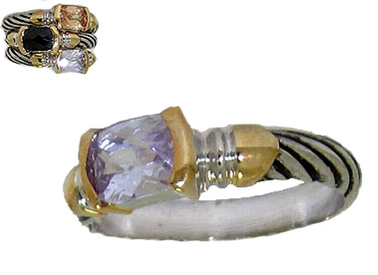 Cable Anillo Apilar Cristal Lavanda Morado Oro Blanco 18kt Amarillo Sz 5 7 8 9 - Imagen 3 de 4